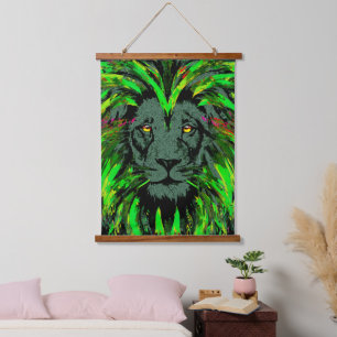 Suspendue Tête de lion verte - Tapisserie de lion - Visage d