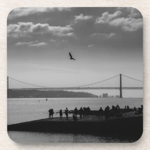 Suspension Bridge in Lissabon Black and White Phot Bier Onderzetter