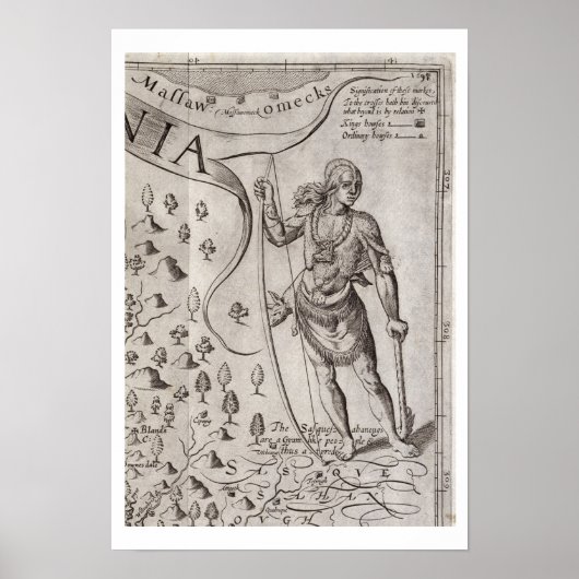 Susquehannock krijger, detail uit Map of Virginia Poster (Voorkant)