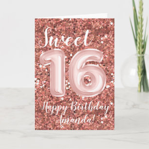 Süße 16 Happy Birthday Op maat gouden roos Kaart