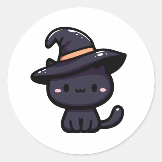 Süße Schwarze Katze mit Hexenhut Ronde Sticker (Voorkant)
