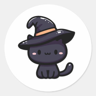 Süße Schwarze Katze mit Hexenhut Ronde Sticker
