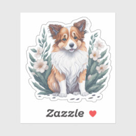 Süßer Collie umringt von Blumen -  Sticker