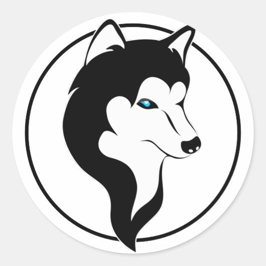 Süßer Husky Comic Style schwarz weiß Ronde Sticker (Voorkant)