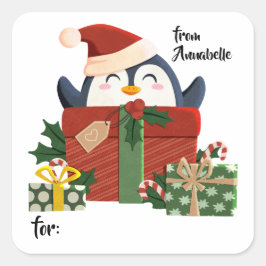 Süßer Pinguin wünscht Frohe Weihnachten Vierkante Sticker