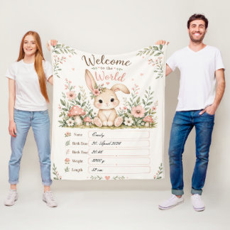 Süßes Baby Hasen Design mit Geburtsdaten Feldern Fleece Deken