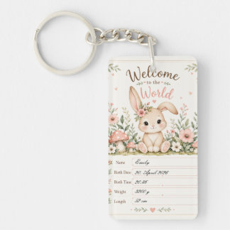 Süßes Baby Hasen Design mit Geburtsdaten Feldern Sleutelhanger