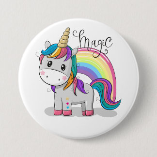 Süßes Einhorn Unicorn mit großen Augen Ronde Button 7,6 Cm