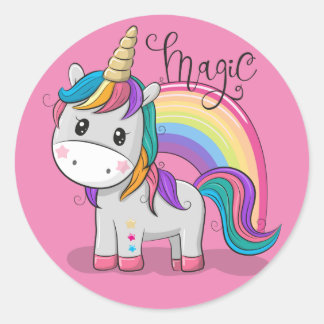 Süßes Einhorn Unicorn mit großen Augen Ronde Sticker