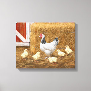 Sussex Chicken Mama Hen en Chicken Chicken Canvas Afdruk