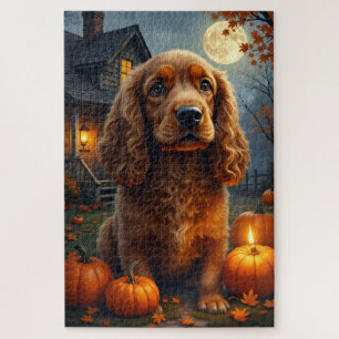 Sussex Spaniel Cottage Halloween Portret Kunst Legpuzzel