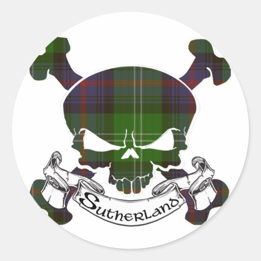 Sutherland Tartan Skull Ronde Sticker (Voorkant)