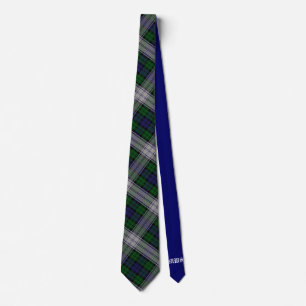 Sutherland Tartan & Solid Blue Monogram Stropdas