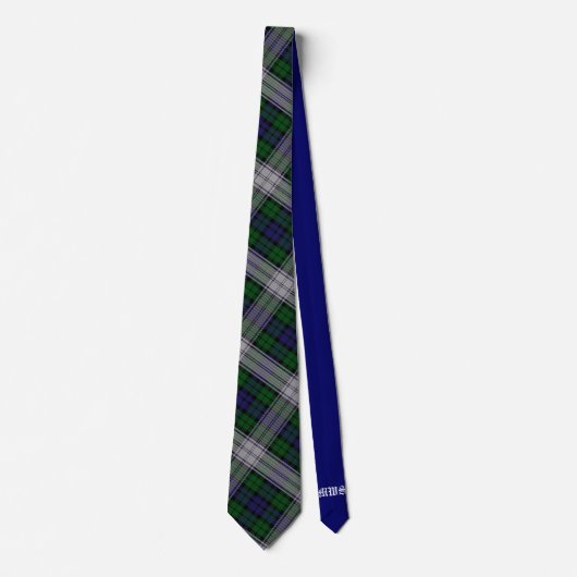 Sutherland Tartan & Solid Blue Monogram Stropdas (Voorkant)