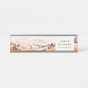 Sutle Blush Oranje Aquarel Woods Berg Bureau Naambordje