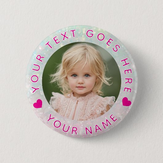 Suttle Glitter Aangepaste Foto & Tekst Ronde Button 5,7 Cm (Voorkant)
