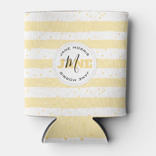 Suuny Yellow and White Monogrammed Name Stripes Blikjeskoeler (Voorkant)
