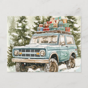 SUV met geschenken op Top Ornament Feestdagenkaart