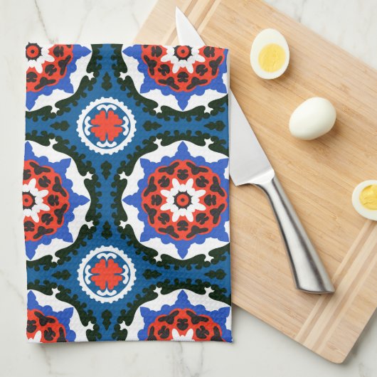 Suzani patroon met blote versiering theedoek (Quarter Fold)