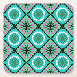 Suzani Pattern met Uzbek and Kazakse Motifs Vierkante Kartonnen Onderzetter