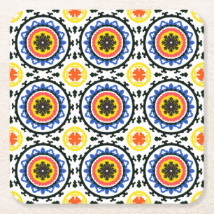 Suzani Pattern Vierkante Kartonnen Onderzetter