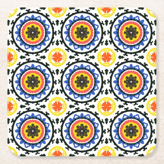 Suzani Pattern Vierkante Kartonnen Onderzetter (Voorkant)