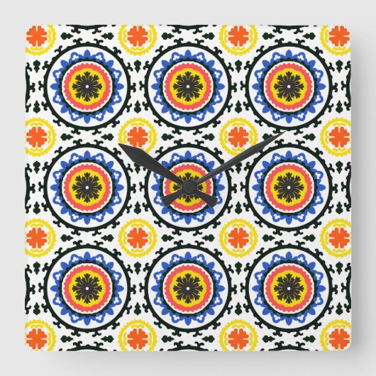 Suzani Pattern Vierkante Klok (Voorkant)
