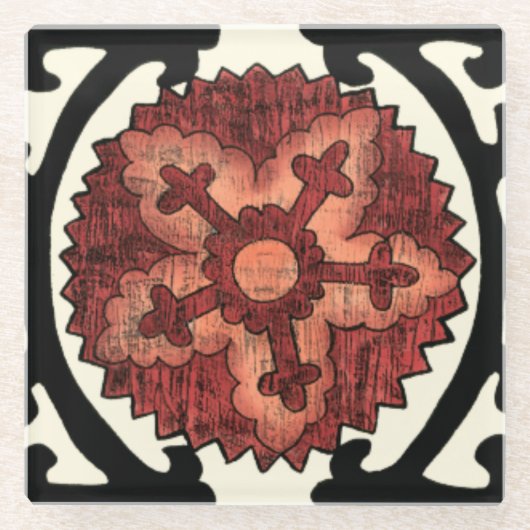 Suzani Style Decorative Floral Pattern Glazen Onderzetter (Voorkant)