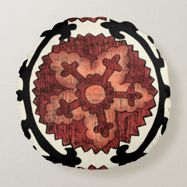 Suzani Style Decorative Floral Pattern Rond Kussen (Voorkant)