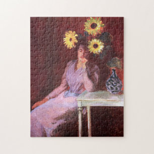 Suzanne Hoplanné met zonnebloemen Monet Fine Art Legpuzzel
