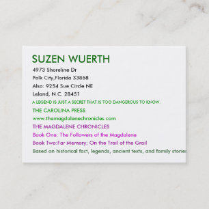 SUZEN WUERTH, 4973 Shoreline Dr., Polk City, Flor. Visitekaartje