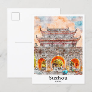Suzhou China Travel Waterverf Sketch Hand getekend Briefkaart