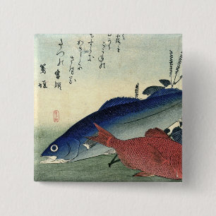 Suzuki & Kimmedai - Hiroshige's Japanse vis Vierkante Button 5,1 Cm