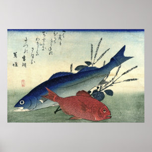 Suzuki & Kimmedai: Japanse visafdruk van Hiroshige Poster