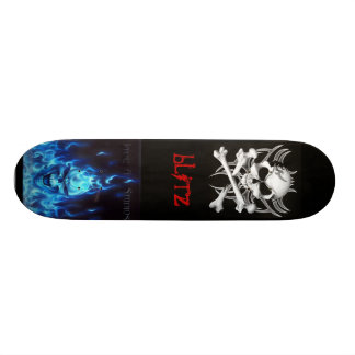 svart, schedel botten, BlueFireSkullSign, blitz Skateboard