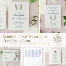 Aenome Floral Watercolor Wedding Crest Invitation 