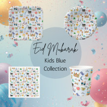 Eid Mubarak Kids Blue Cups, Plates & Napkins