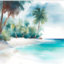 Tropical Paradise with Sandy Beach and Plam Trees 
