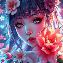 Pretty Anime Girl with Pink Eyes Art