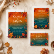 Rustic Fall Autumn Teal and Orange Leaves