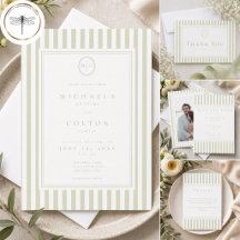 Elegant Classic Sage Green Stripe Wedding