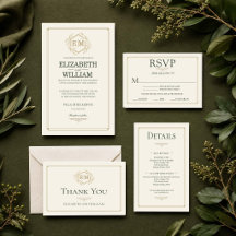 Old Money Forest Green and Gold Wedding Invitation