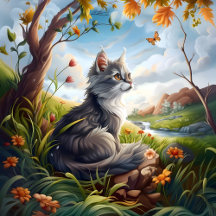 Cat Gazes At Butterfly