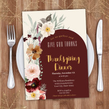 Elegant Floral Burgundy Happy Thanksgiving