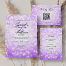Wedding Set w/ Bokeh Lights & Script Purple