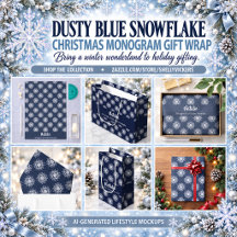 Dusty Blue Snowflake Christmas Monogram Gift Wrap