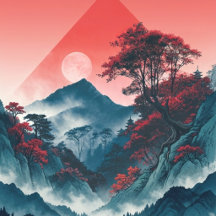 Mystic Mountain Crimson Moon Zen Art
