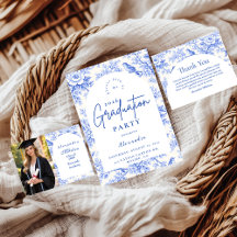 Elegant Blue Floral Graduation Party