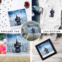 Cute Magical Wizard Black Cat Watercolor Christmas