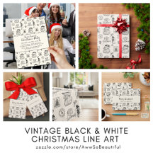 Vintage Black and White - Christmas Line Art
